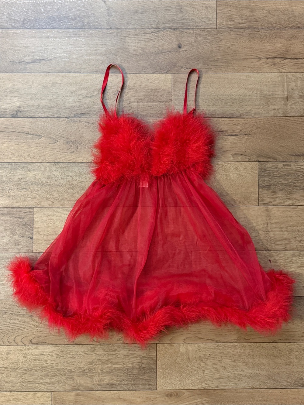 Vintage Frederick’s Of Hollywood One Size Fits All Mini Feathered Red Sexy Dress